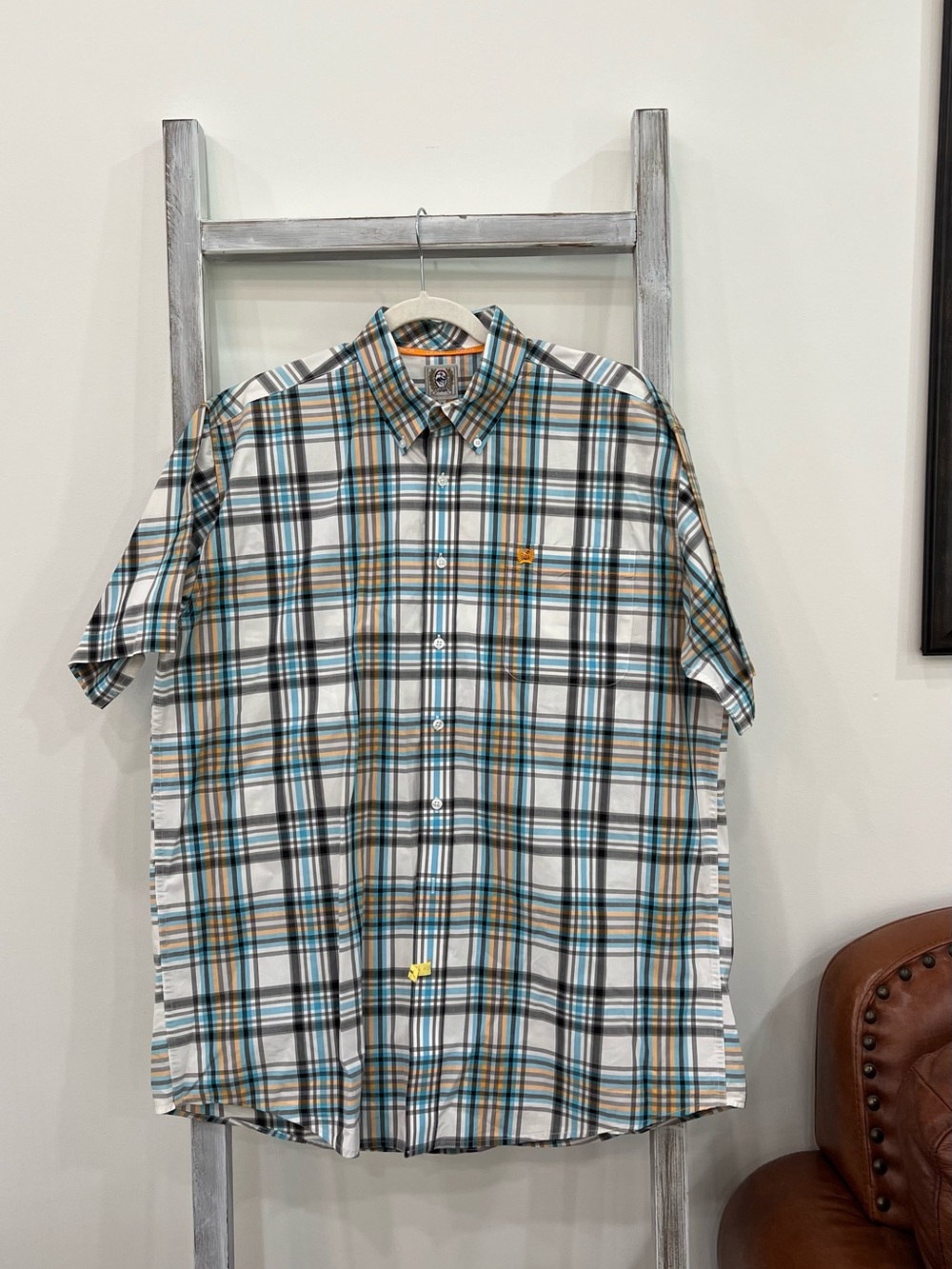 Cinch Men’s Short-Sleeve Plaid Button-Down Shirt - Teal, Black & White